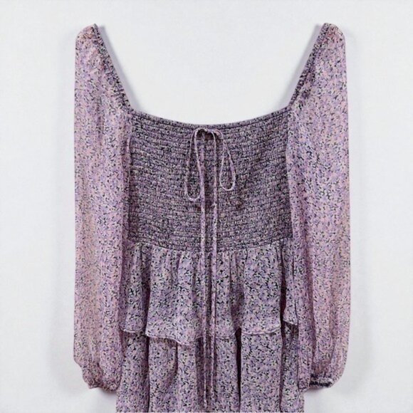 NWT Jacquie The Label Claire Smocked Tiered Maxi Dress Purple Multi - Picture 5 of 6